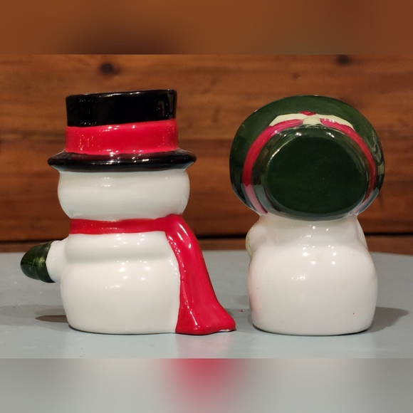 Vintage Set Ceramic Mr Mrs Snowman Couple Salt Pepper Shakers 1980s - Picture 7 of 9
